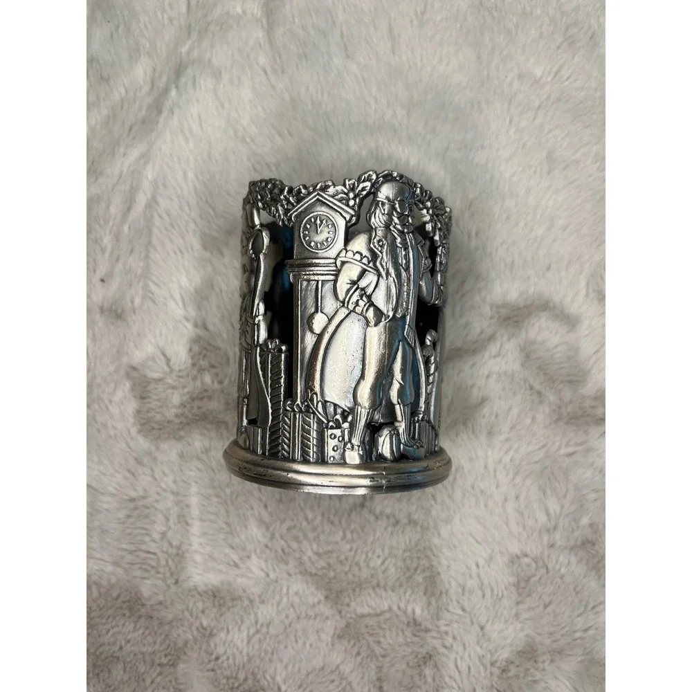 Nutcracker Metal Candle Sleeve Jar Holder Embossed Mouse King Silver Decor
